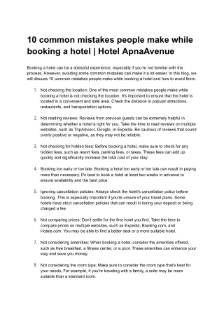 10 common mistakes people make while booking a hotel | Hotel ApnaAvenue