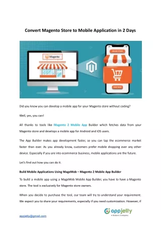 convert magento store to mobile application