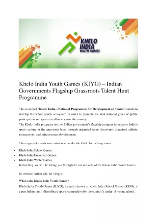 Khelo India Youth Games (KIYG) – Indian Governments Flagship Grassroots Talent Hunt Programme-Sports Blog-IISM Mumbai