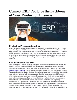 Connect ERP Could be the Backbone of Your Production Business