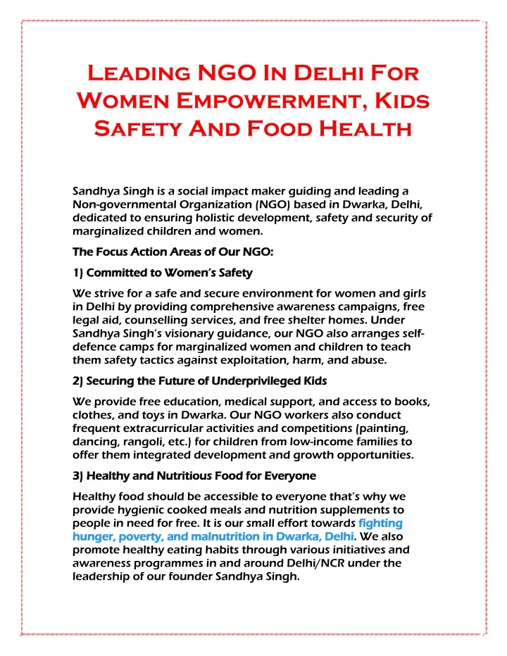 leading ngo in delhi for women empowerment kids