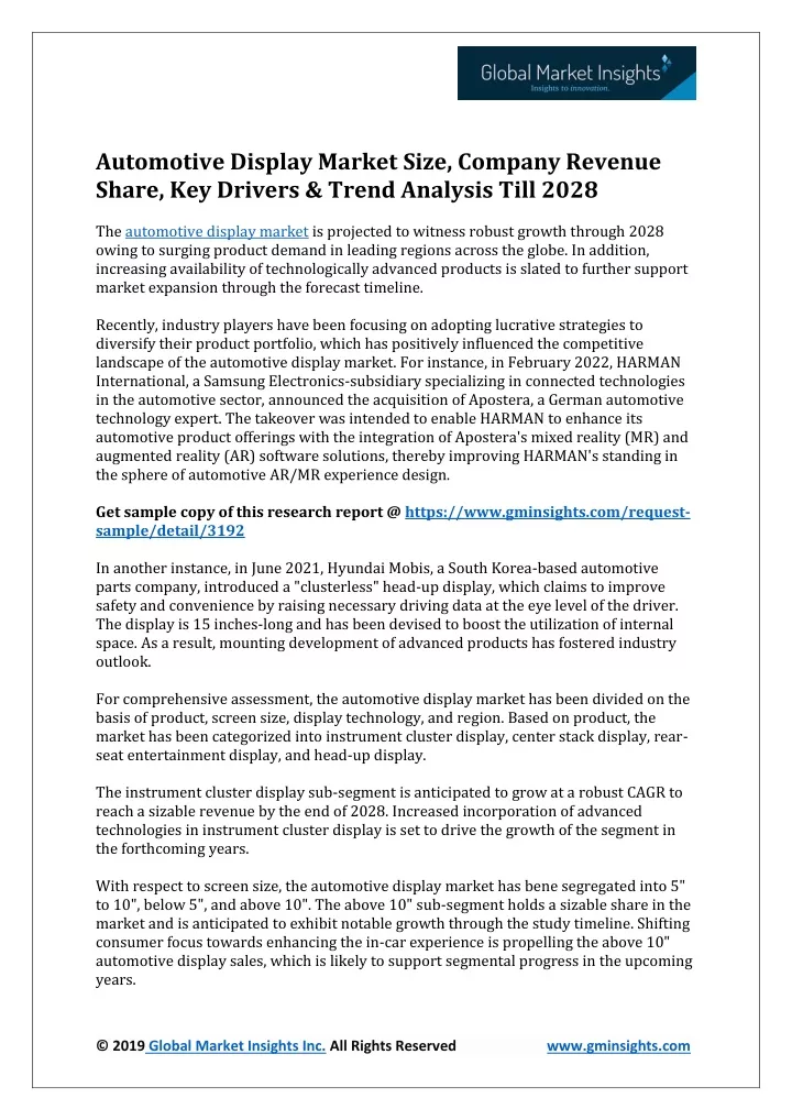 automotive display market size company revenue