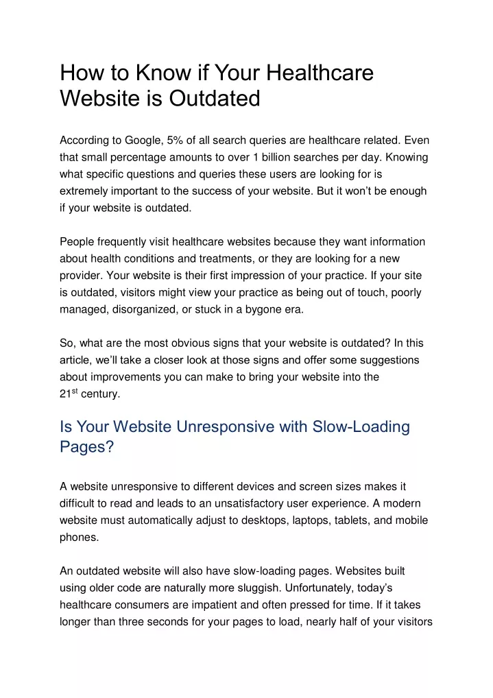 how to know if your healthcare website is outdated