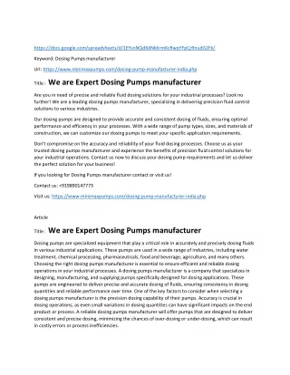 We are Expert Dosing Pumps manufacturer