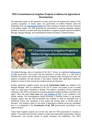 TDP's Commitment to Irrigation Projects in Nellore for Agricultural Development