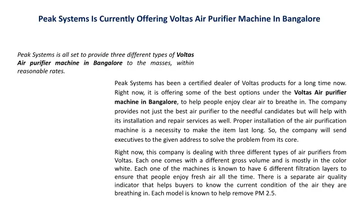 peak systems is currently offering voltas