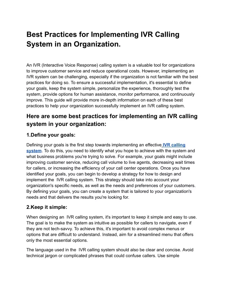 best practices for implementing ivr calling