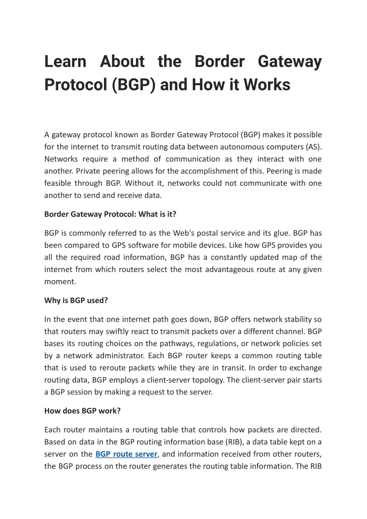 PPT - Learn About The Border Gateway Protocol (BGP) And How It Works ...