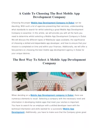 A Guide To Choosing The Best Mobile App Development Company