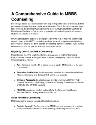 Best Comprehensive Guide To MBBS Counseling by Best Medical Counselling Services