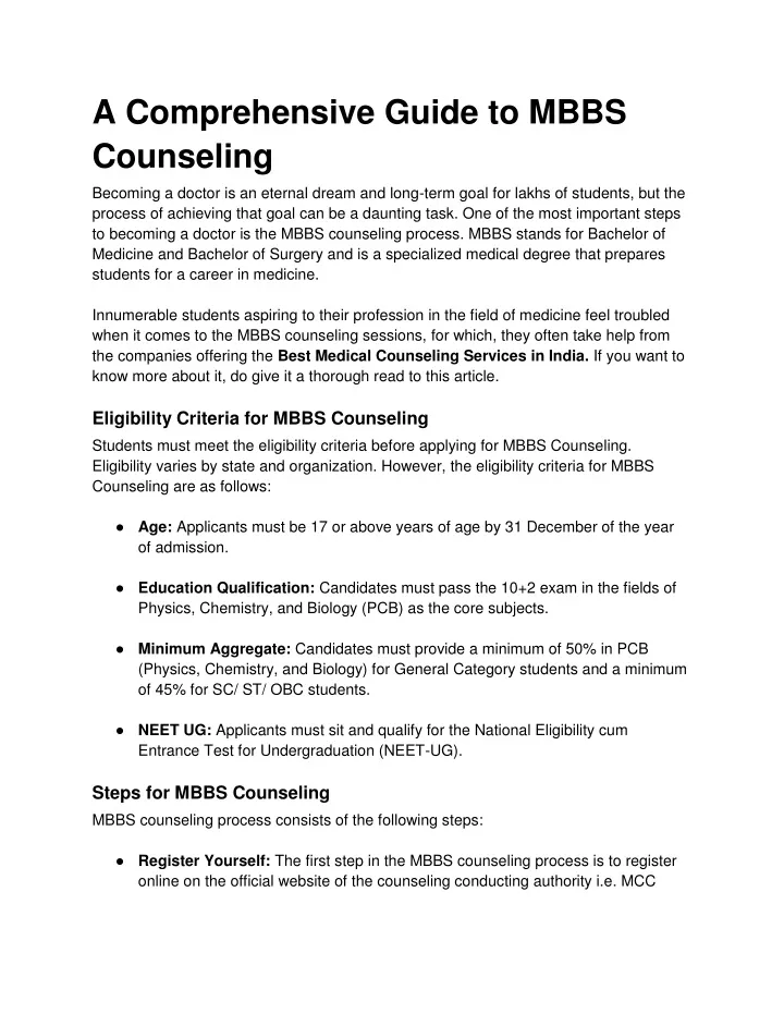 a comprehensive guide to mbbs counseling