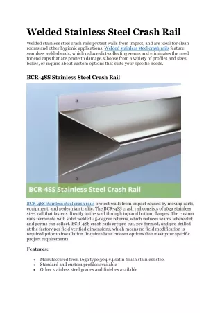 Welded Stainless Steel Crash Rail