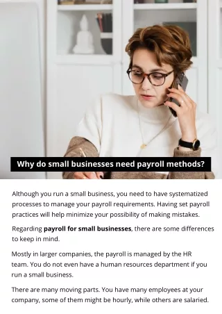 why do small businesses need payroll methods