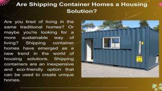 Are Shipping Container Homes a Housing