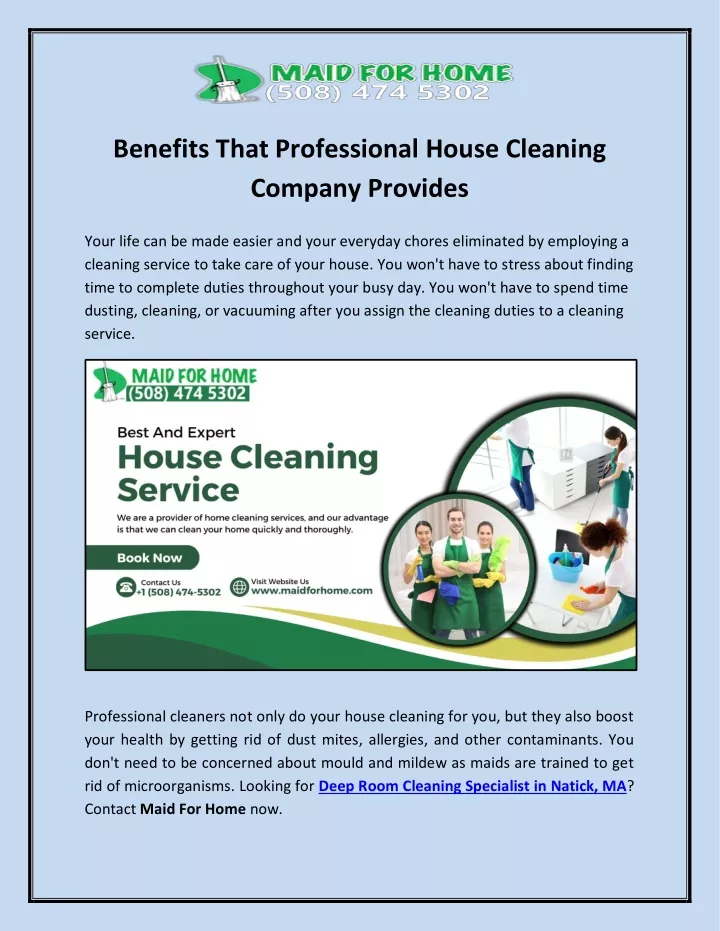 benefits that professional house cleaning company