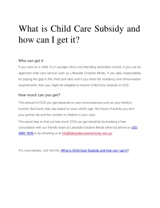 What is Child Care Subsidy and how can I get it?