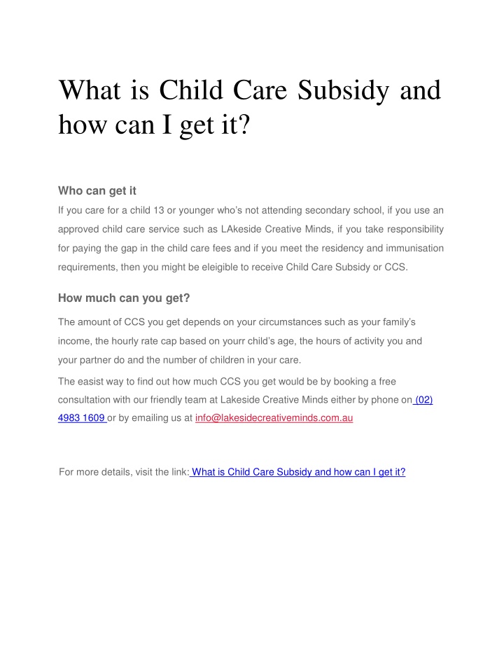 what is child care subsidy and how can i get it