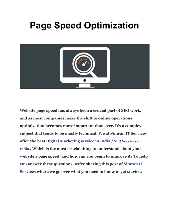 page speed optimization