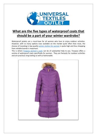 what are the five types of waterproof coats that