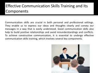 Effective Communication Skills Training and Its Components