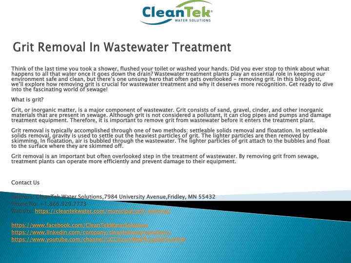 grit removal in wastewater treatment
