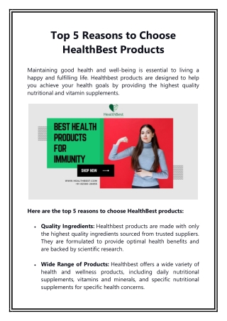 Top 5 Reasons to Choose Healthbest Products