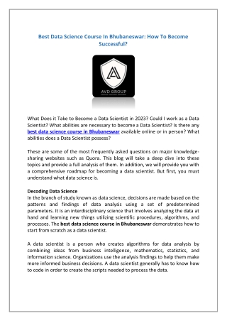 Best Data Science Course In Bhubaneswar How To Become Successful
