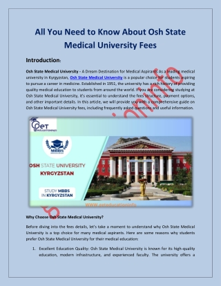 All You Need to Know About Osh State Medical University Fees