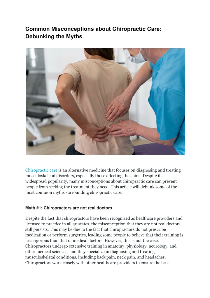 common misconceptions about chiropractic care