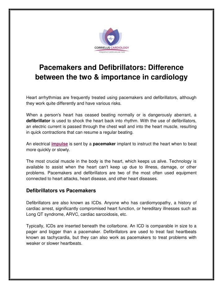 pacemakers and defibrillators difference between