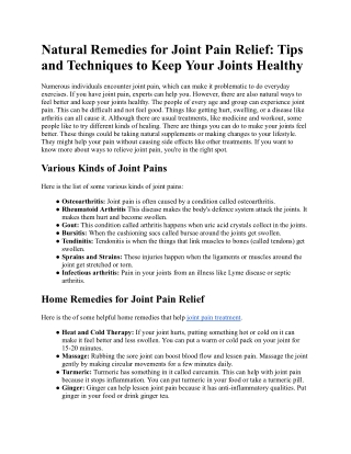 Natural Remedies for Joint Pain Relief_ Tips and Techniques to Keep Your Joints Healthy.