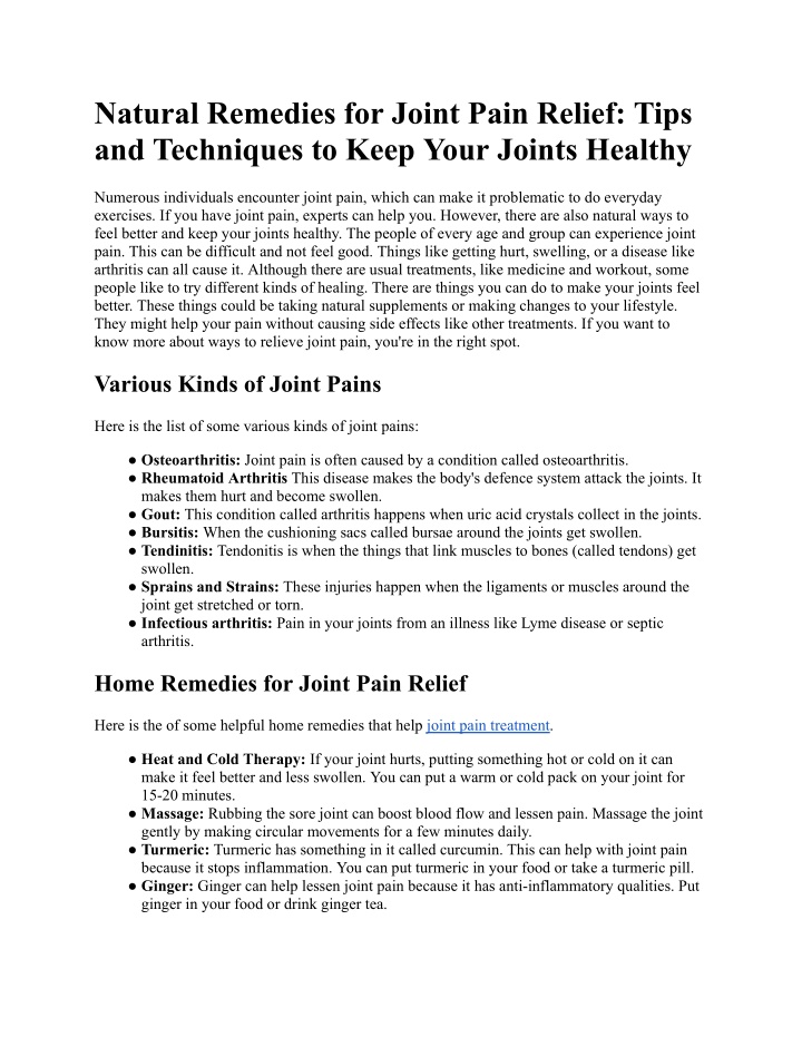 natural remedies for joint pain relief tips
