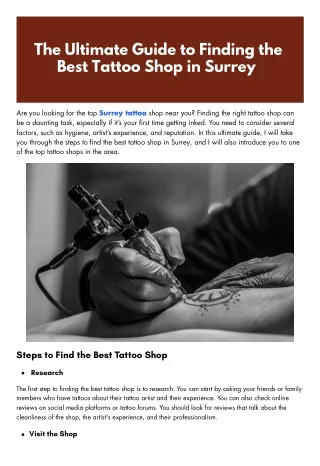 Ultimate Guide to Finding the Best Tattoo Shop in Surrey