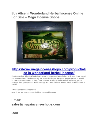 Buy Alice In Wonderland Herbal Incense Online For Sale