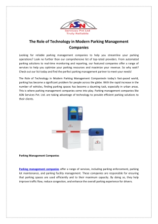 The Role of Technology in Modern Parking Management Companies