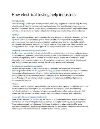 How electrical testing help industries