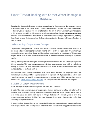 Expert Tips for Dealing with Carpet Water Damage in Brisbane