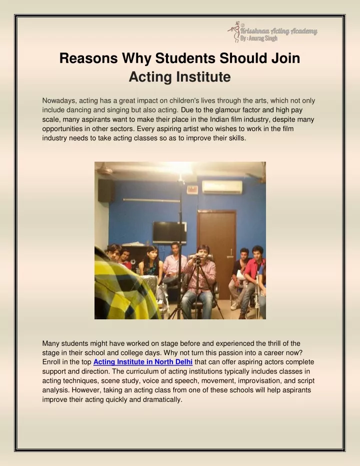 reasons why students should join acting institute