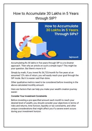 How to Accumulate 30 Lakhs in 5 Years through SIP