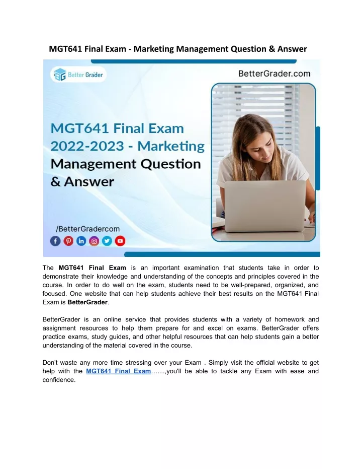 mgt641 final exam marketing management question