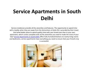 Service Apartments in South Delhi