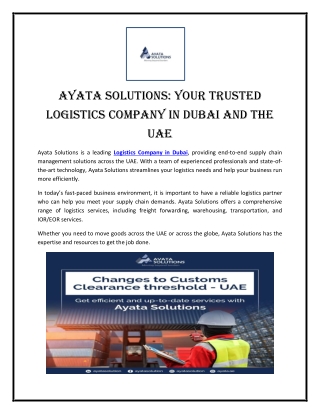 Ayata Solutions Your Trusted Logistics Company in Dubai and the UAE