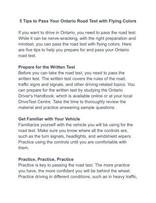 5 Tips to Pass Your Ontario Road Test with Flying Colors