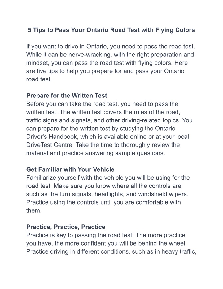 5 tips to pass your ontario road test with flying