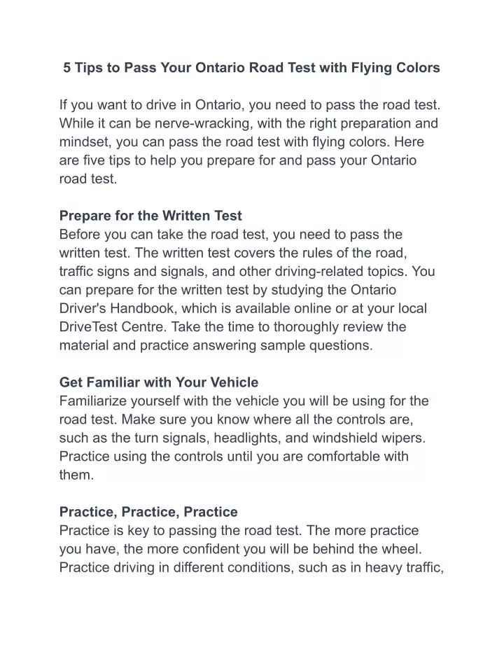 5 tips to pass your ontario road test with flying