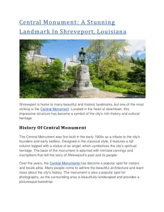 Central Monument A Stunning Landmark In Shreveport, Louisiana