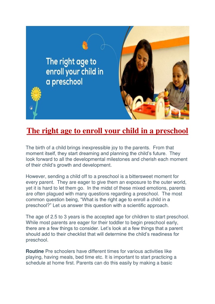 the right age to enroll your child in a preschool