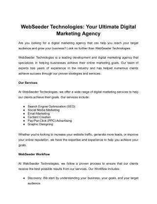 webseeder technologies your ultimate digital
