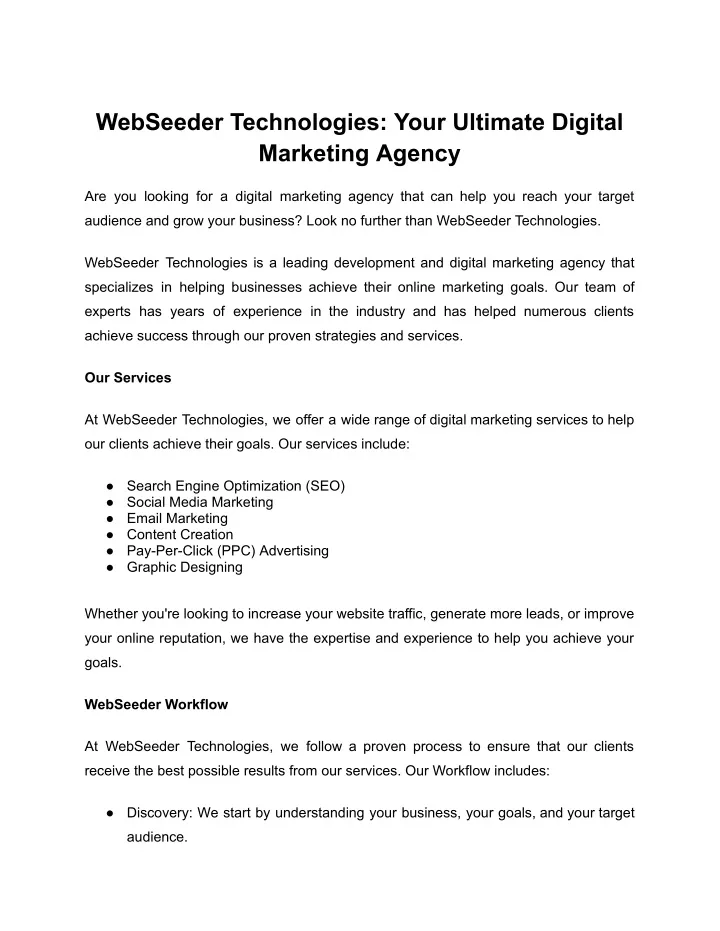 webseeder technologies your ultimate digital