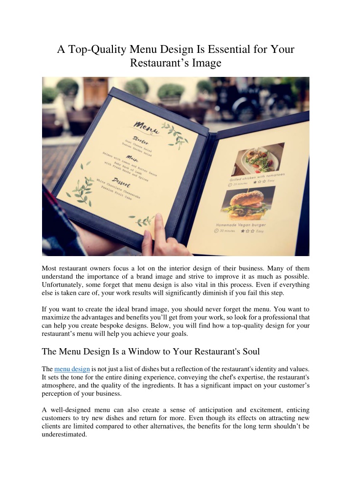 a top quality menu design is essential for your